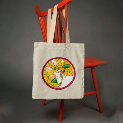 Hand-Painted Pichwai Art Canvas Tote Bag