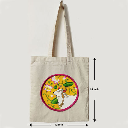 Hand-Painted Pichwai Art Canvas Tote Bag